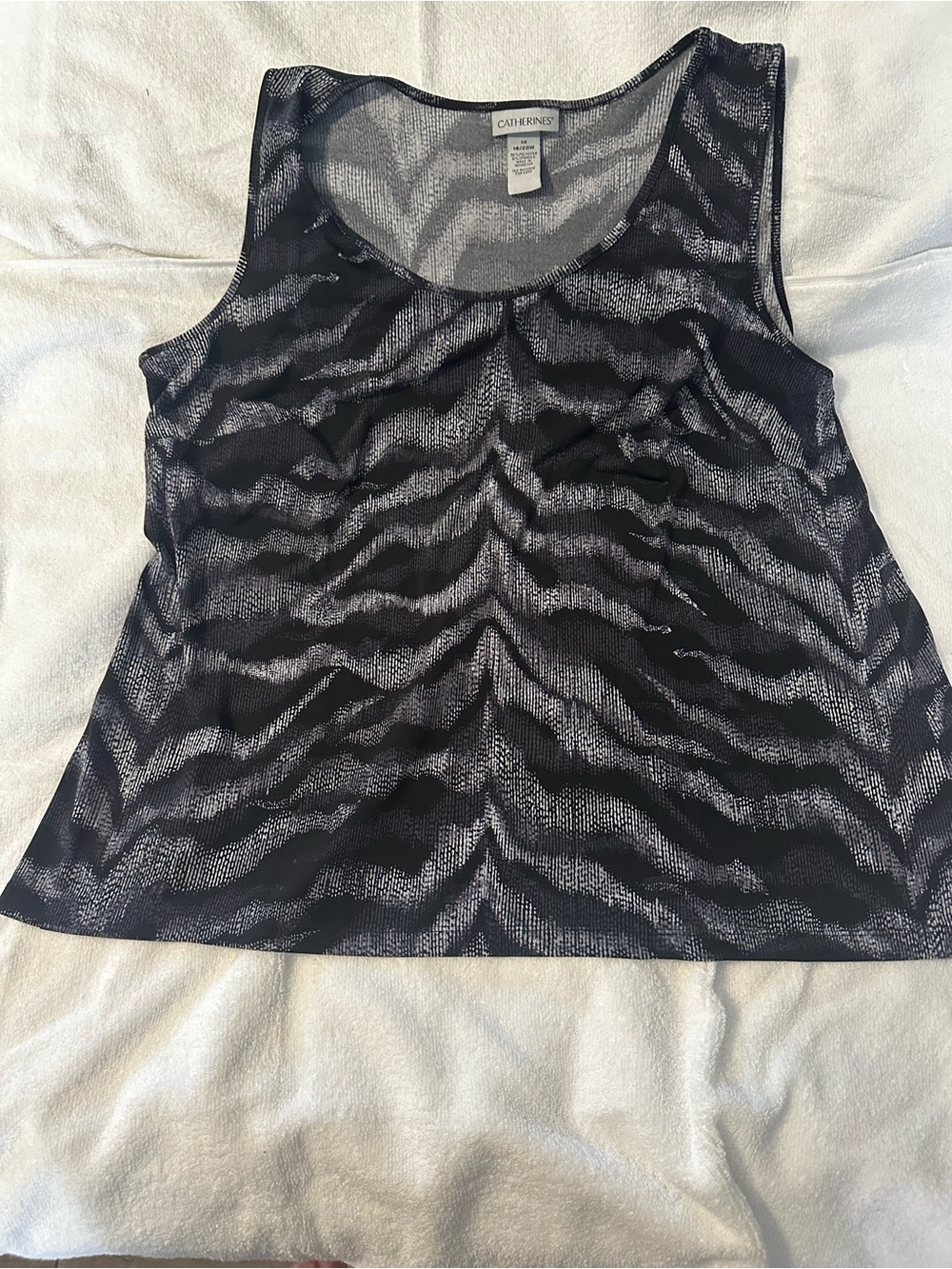 Catherines Black and Gray Zebra-Pattern Sleeveless Tank